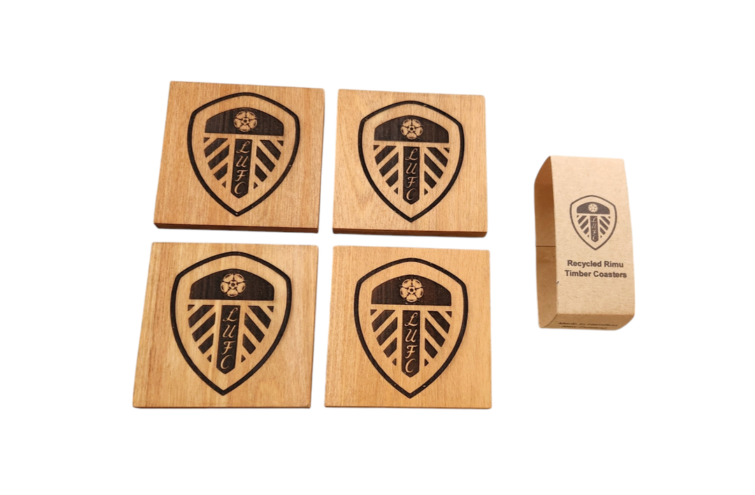 Leeds United Handcrafted NZ Timber Coaster Set