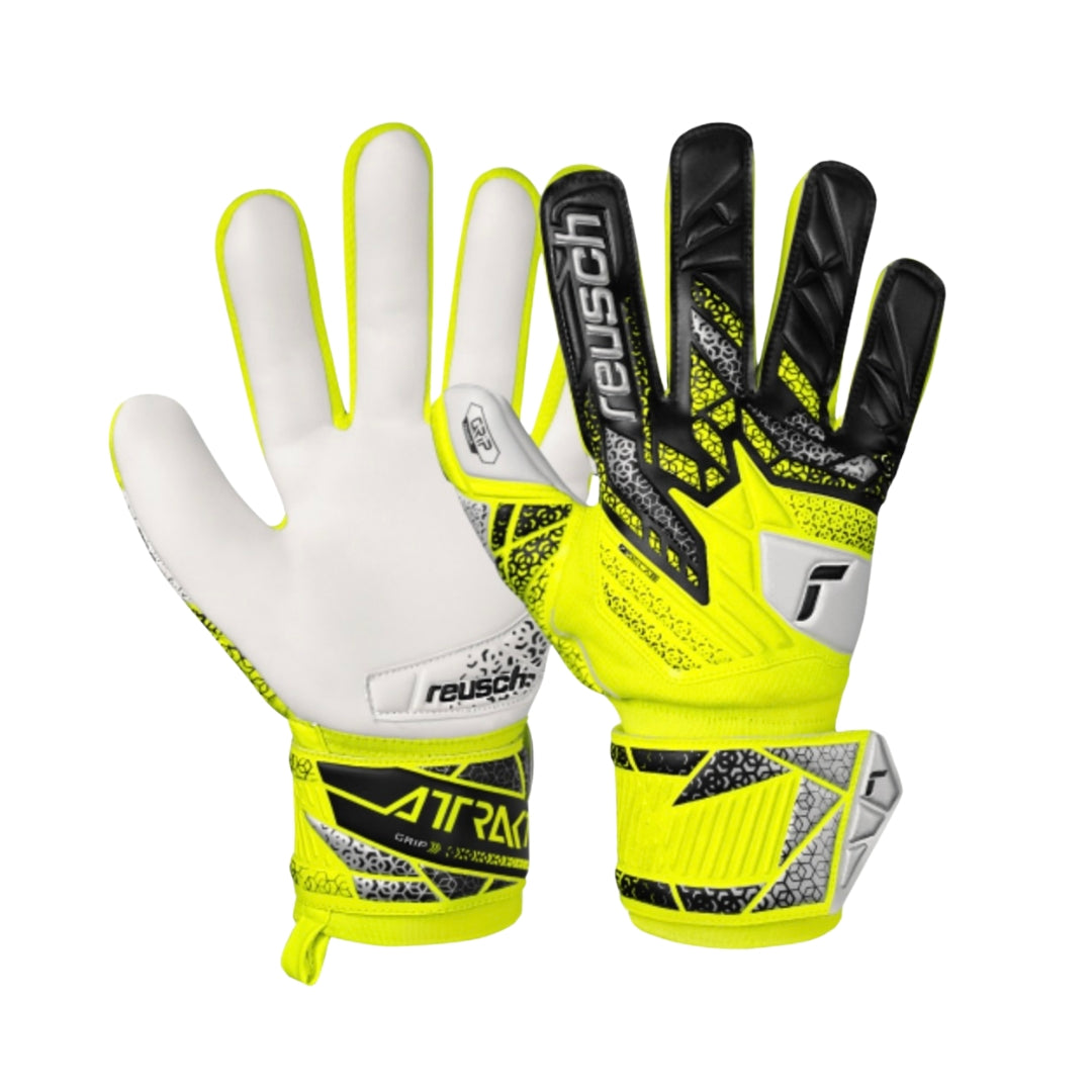 Reusch Goal Keeper Gloves - Attrakt Grip - SAFETY YELLOW / SILVER
