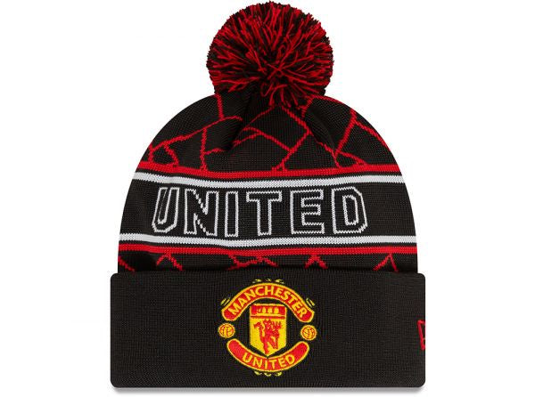New Era Man UTD Sport Beanie Hat Bobble Black Red White
