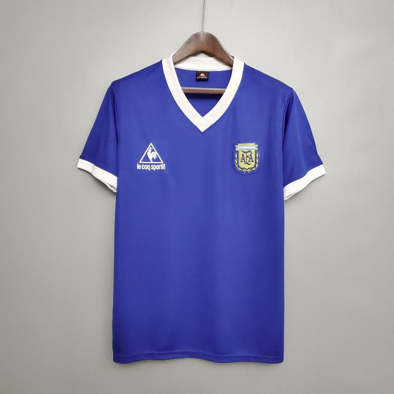 HAND OF GOD 1986 Argentina Away Kit '10' Printed On Back - BLUE/WHITE