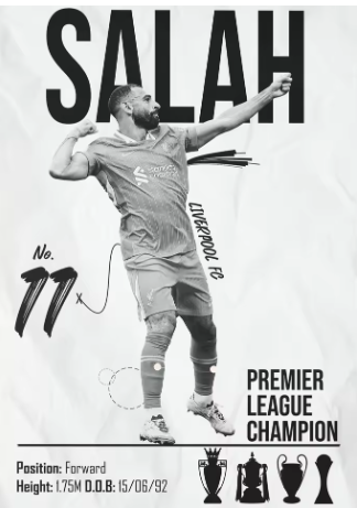 M Salah B/W Canvas Poster 45X30cm