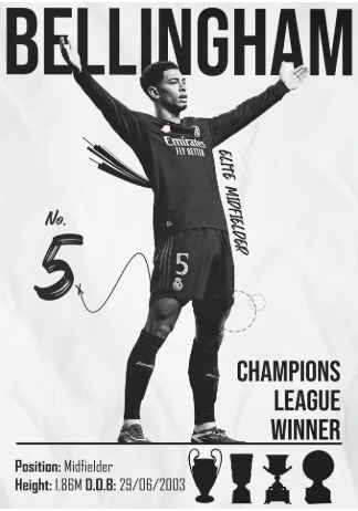 Bellingham B/W Canvas Poster 45X30cm
