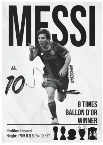 Messi B/W Canvas Poster 70X50cm