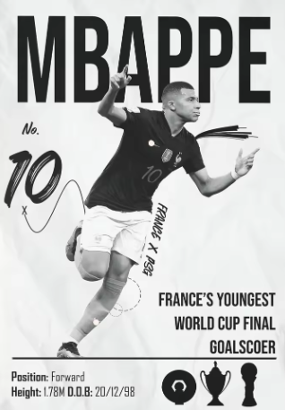 Mbappe B/W Canvas Poster 70X50cm