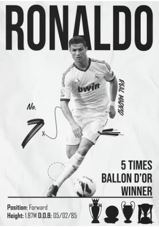 Ronaldo B/W Canvas Poster 70X50cm