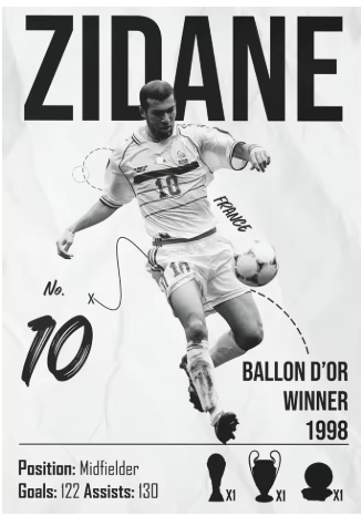 Zidane B/W Canvas Poster 45X30cm