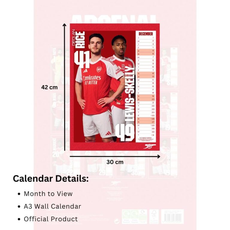 Arsenal FC A3 Calendar 2026
