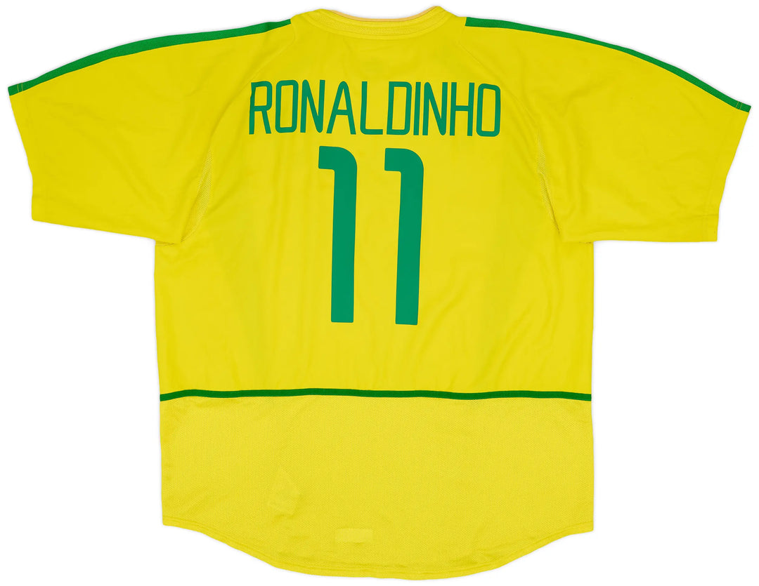 2002 Brazil Home Retro Full Sleeve Kit '11 Ronaldino' Printed On Back