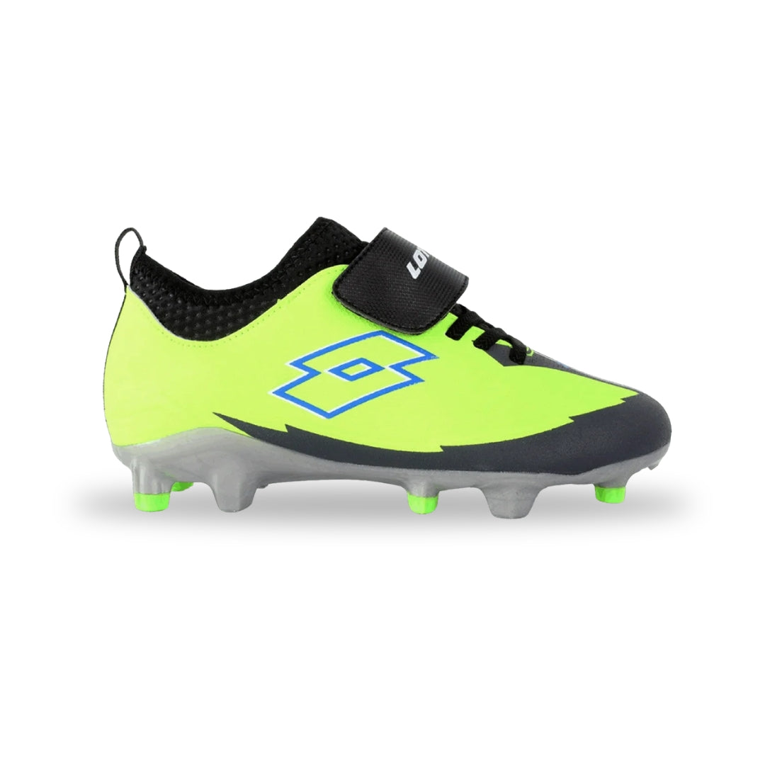 Lotto Monza FG CL Velcro Jnr Boots – Neon Green / Charcoal