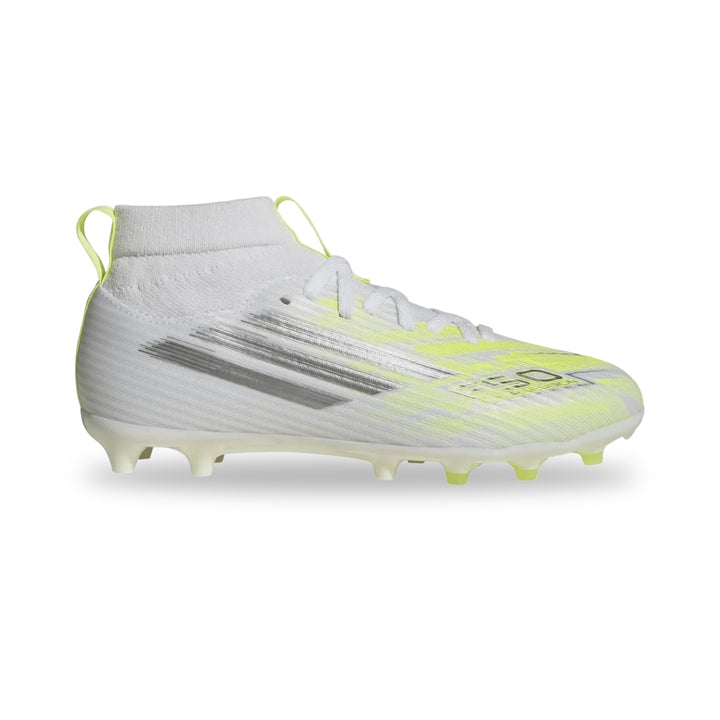 F50 Sparkfusion League Mid Cut FG/AG Football Boots Kids - White / Iron / Yellow