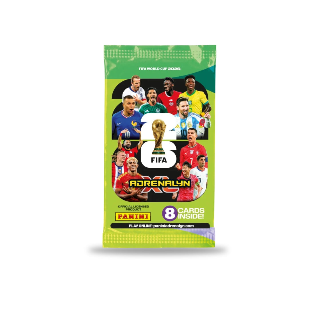 FIFA Adrenalyn XL trading card pack with player images and Panini branding on a white background
