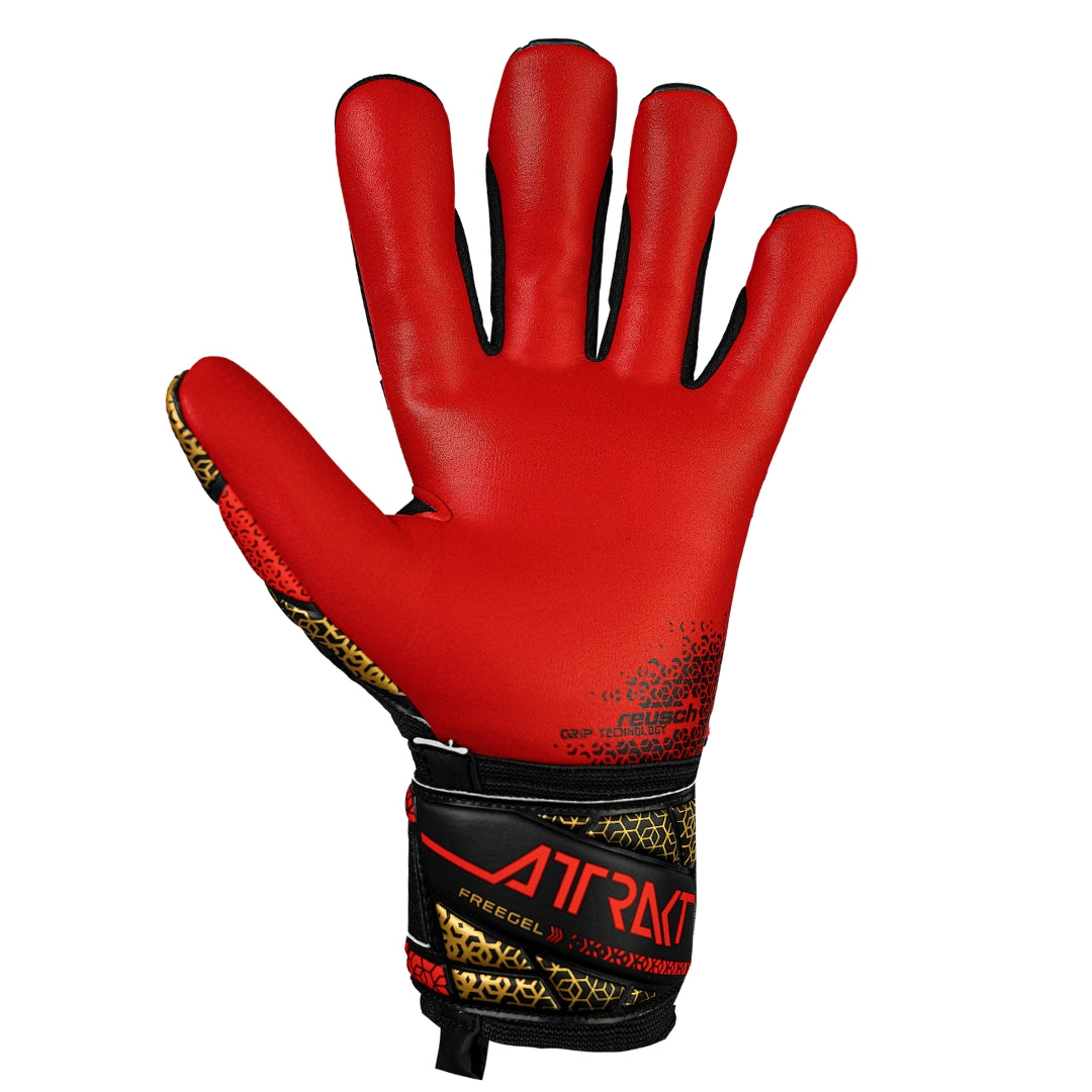 Reusch Goal Keeper Gloves - Attrakt Freegel Silver - Black  / Gold / Fiery Red