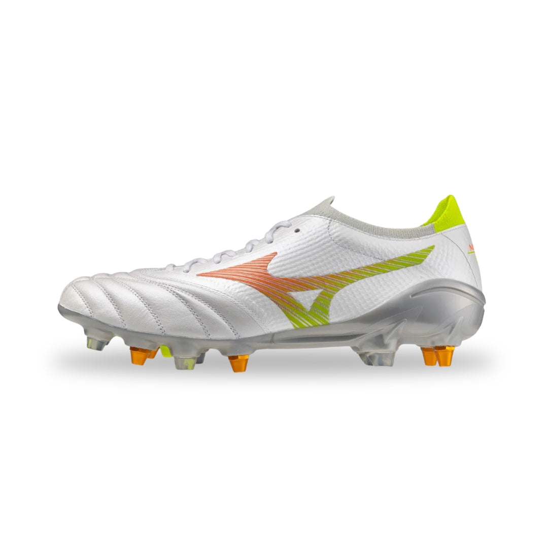 Mizuno Morelia Neo V ß Elite SG Boots - White / Lava Orange / Evening Primrose