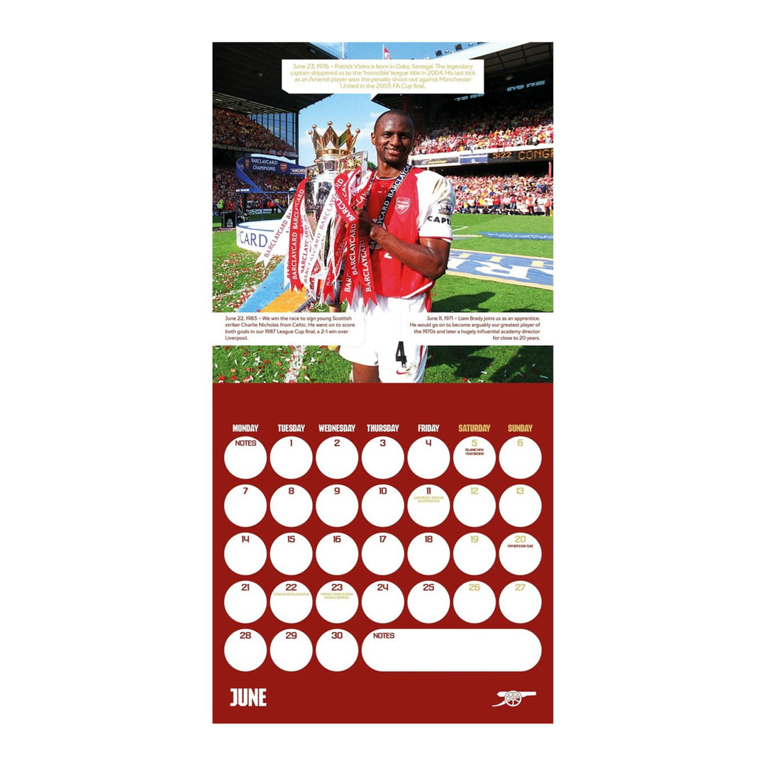 Arsenal FC Legends Square Calendar 2027