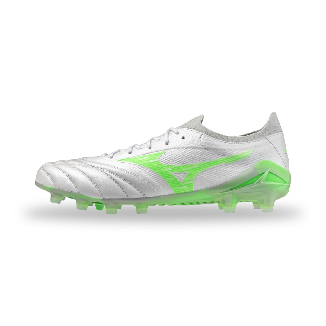 Mizuno Morelia Neo IV Beta Elite FG Boots - White / Green Gecko
