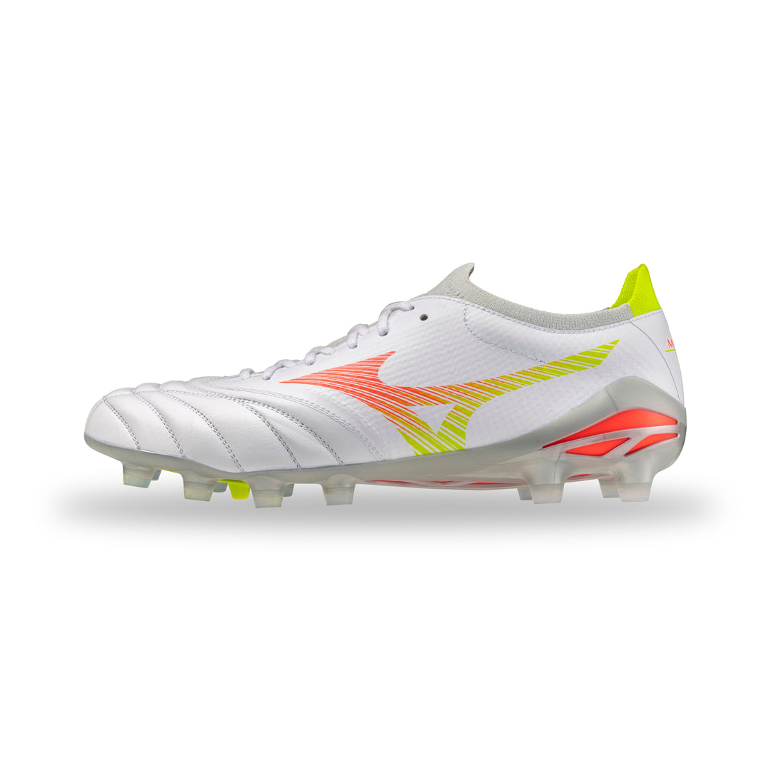 Mizuno Morelia Neo V Beta Pro FG Boots - White / Lava Orange / Evening Primrose