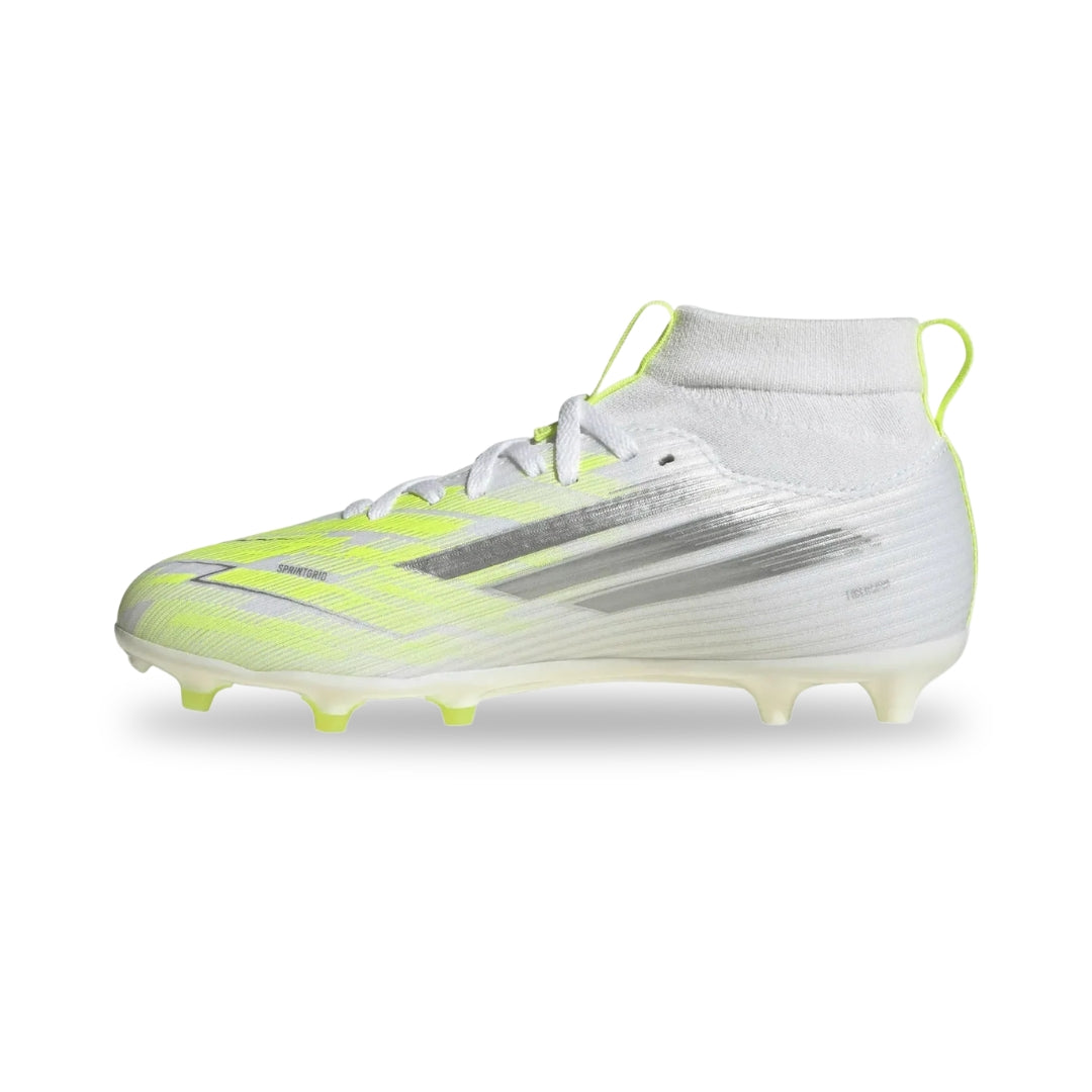 F50 Sparkfusion League Mid Cut FG/AG Football Boots Kids - White / Iron / Yellow