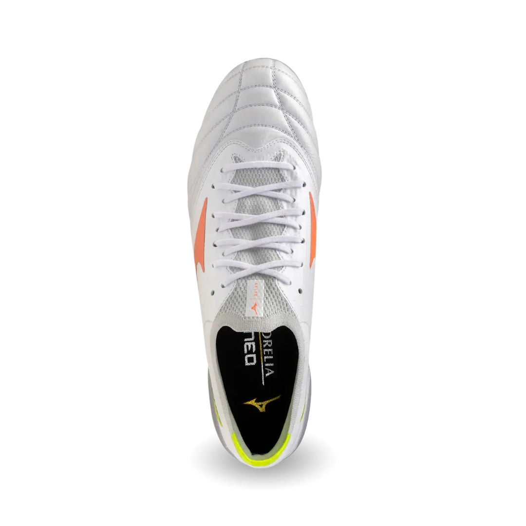 Mizuno Morelia Neo V ß Elite SG Boots - White / Lava Orange / Evening Primrose