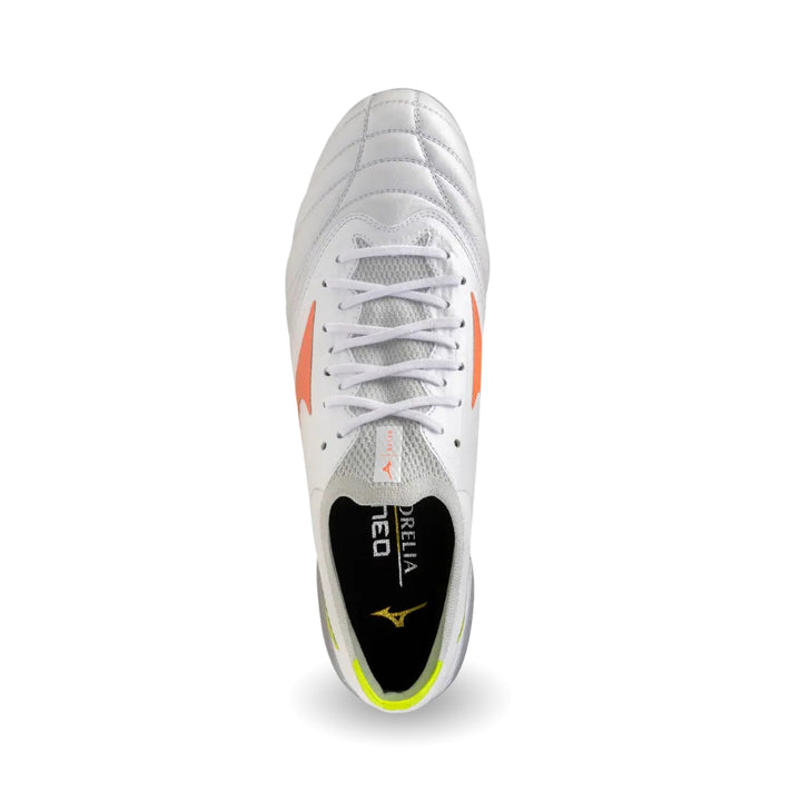 Mizuno Morelia Neo V ß Elite SG Boots - White / Lava Orange / Evening Primrose