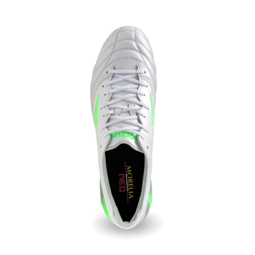 Mizuno Morelia Neo IV Elite FG Boots - White / Gecko Green
