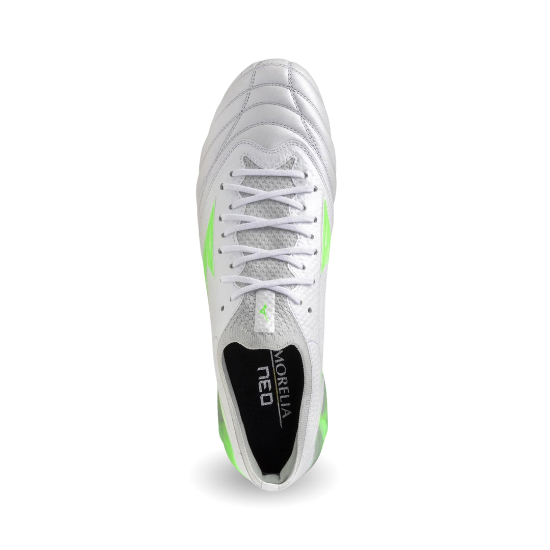 Mizuno Morelia Neo IV Beta Elite FG Boots - White / Green Gecko