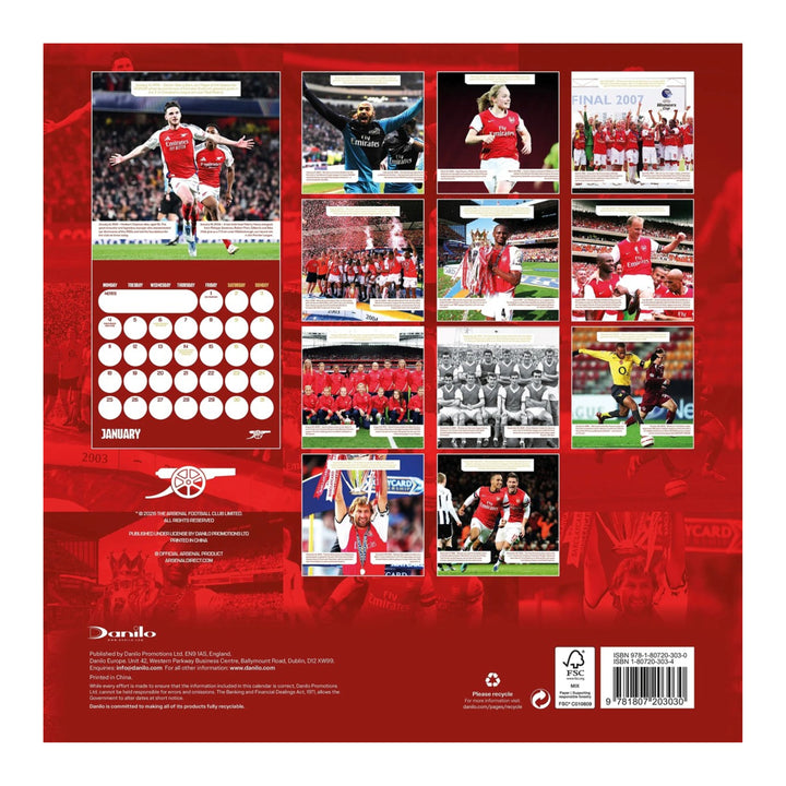 Arsenal FC Legends Square Calendar 2027
