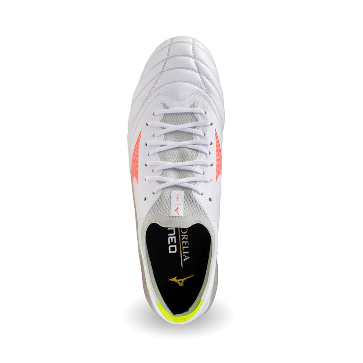 Mizuno Morelia Neo V Beta Pro FG Boots - White / Lava Orange / Evening Primrose
