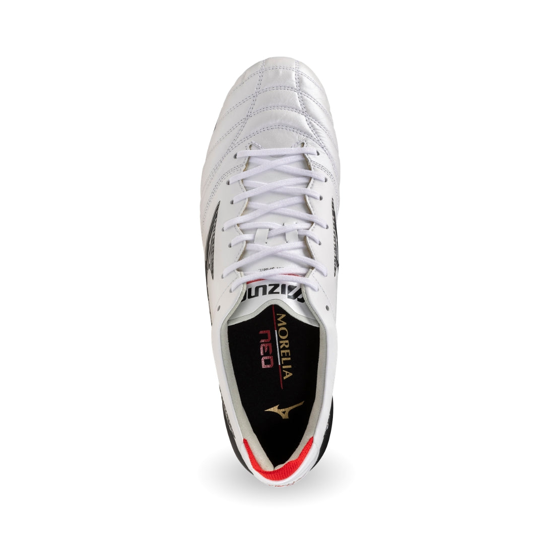 Mizuno Morelia Neo V Japan FG Boots – White / Black / Chinese Red