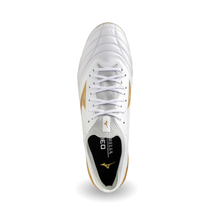 Mizuno Morelia Neo IV Beta Elite MxSG Boots – White / Gold / Gray