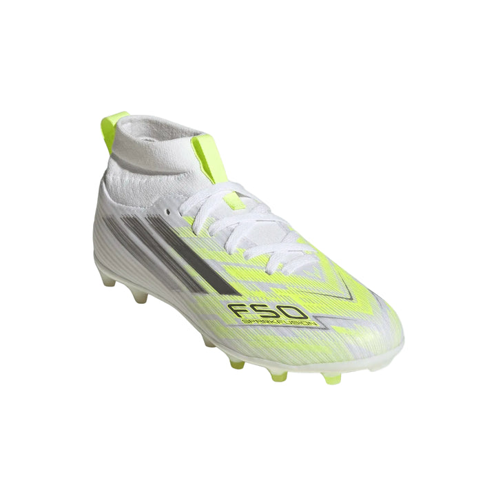 F50 Sparkfusion League Mid Cut FG/AG Football Boots Kids - White / Iron / Yellow
