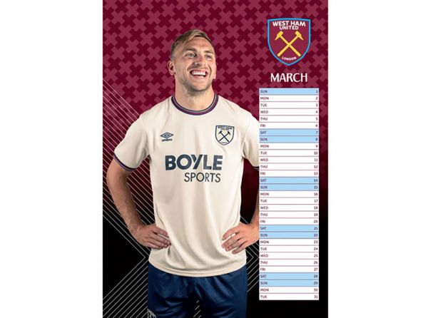 West Ham United 2026 A3 Wall Calendar