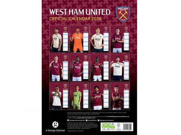West Ham United 2026 A3 Wall Calendar