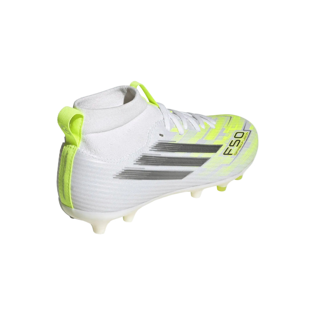 F50 Sparkfusion League Mid Cut FG/AG Football Boots Kids - White / Iron / Yellow