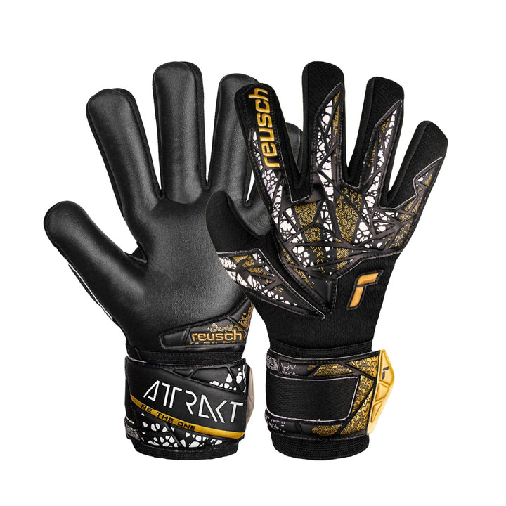 Reusch Goal Keeper Gloves - Silver NC Finger Support - Black / Gold / White