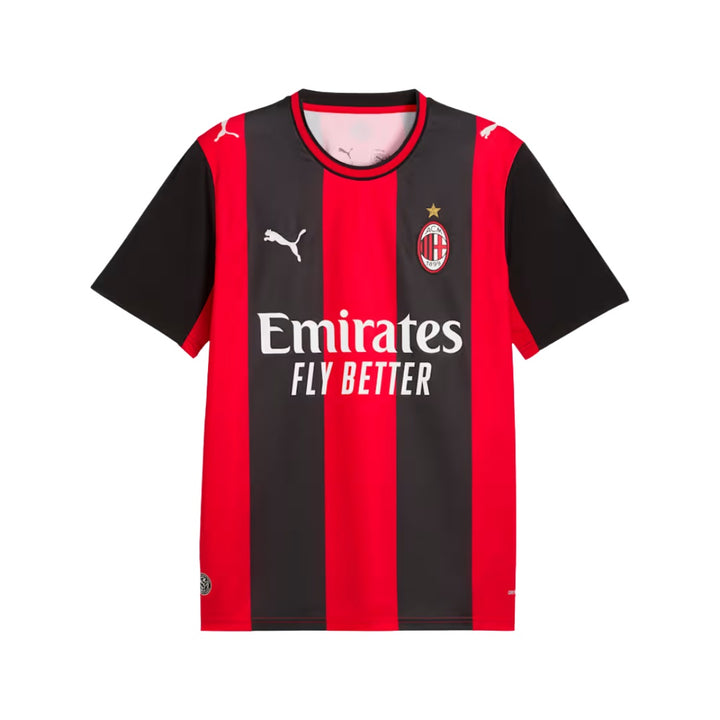 Red and black sports jersey with Emirates logo on a white background