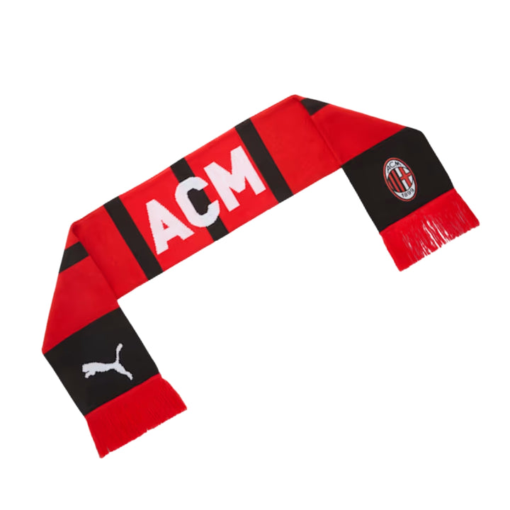 Red and black scarf with 'ACM' and Puma logo on a white background