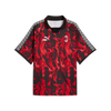 Red and black sports jersey with branding on a white background