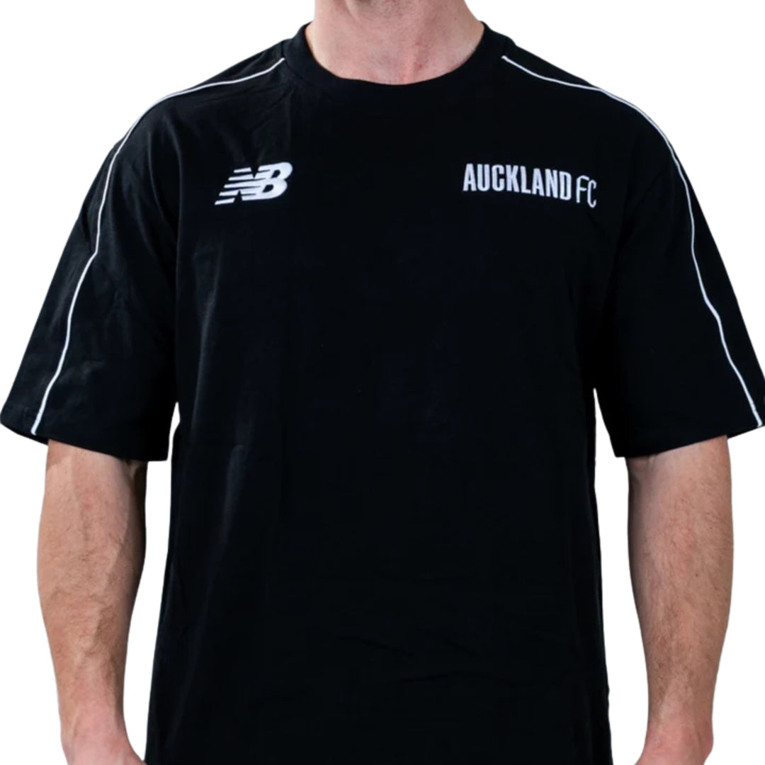 Oversize Black Tee with New Balance Logo and Auckland FC Logo in white