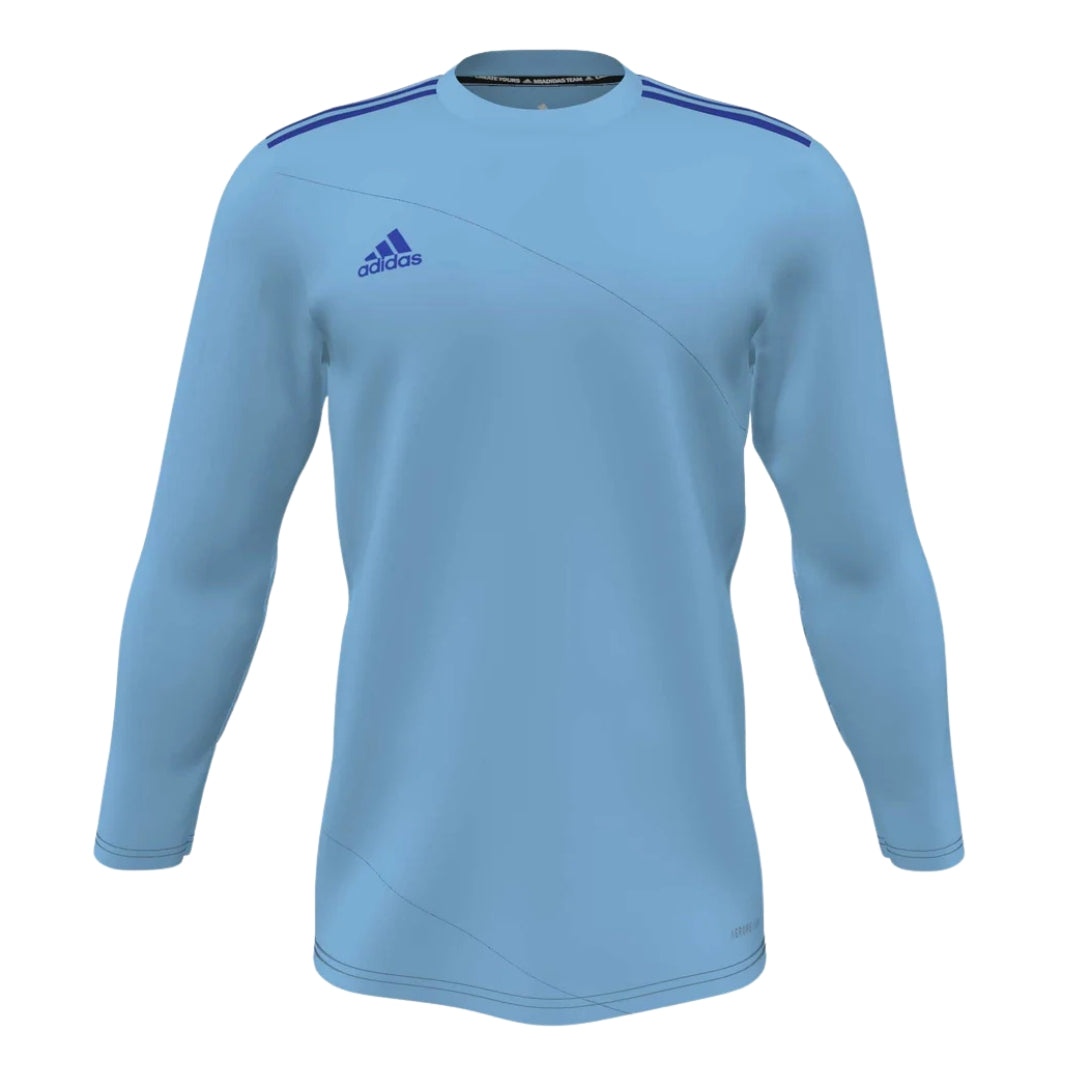 Light blue long-sleeve shirt with Adidas logo on a white background