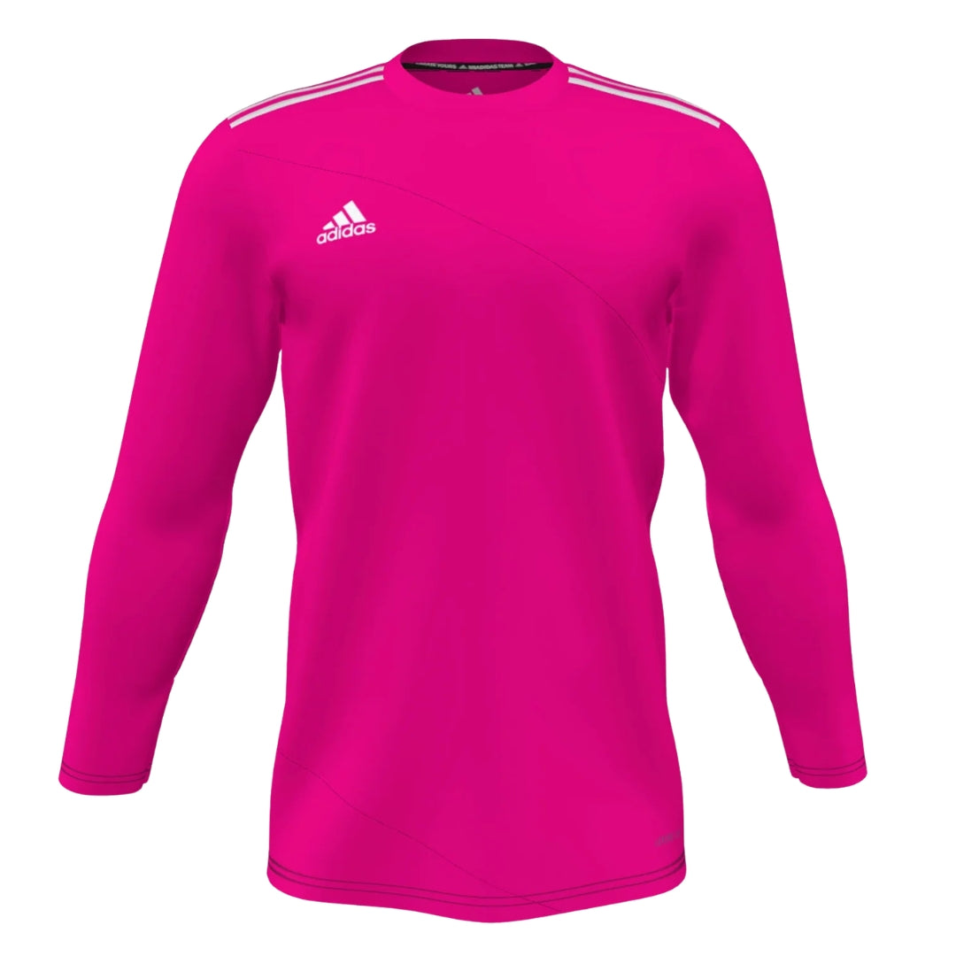 Pink long-sleeve shirt with Adidas logo on a white background