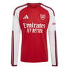 Red and white long-sleeve Arsenal football jersey with Emirates Fly Better sponsor logo, Adidas logo, and Arsenal club crest on the chest.