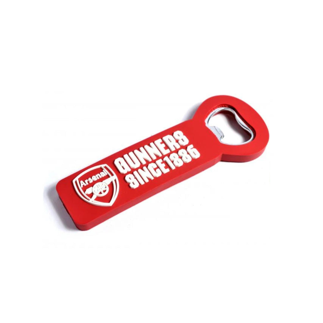Red bottle opener with Arsenal logo and 'Winners Since 1886' text on a white background
