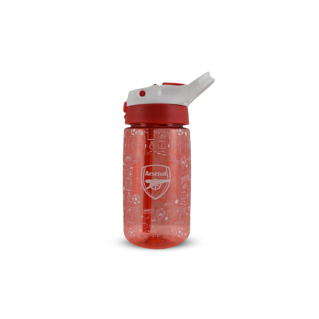 Red water bottle with Arsenal logo on a white background