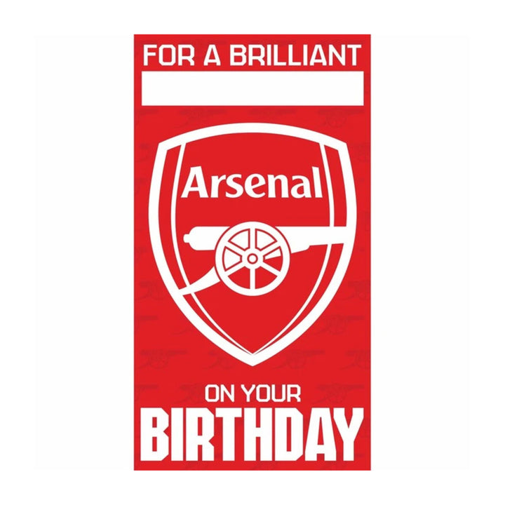 A red and white Arsenal-themed birthday decoration or sign featuring the Arsenal crest and the text 'FOR A BRILLIANT ON YOUR BIRTHDAY'.