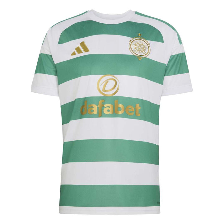 Green and white striped sports jersey with Adidas and Dafabet logos on a white background