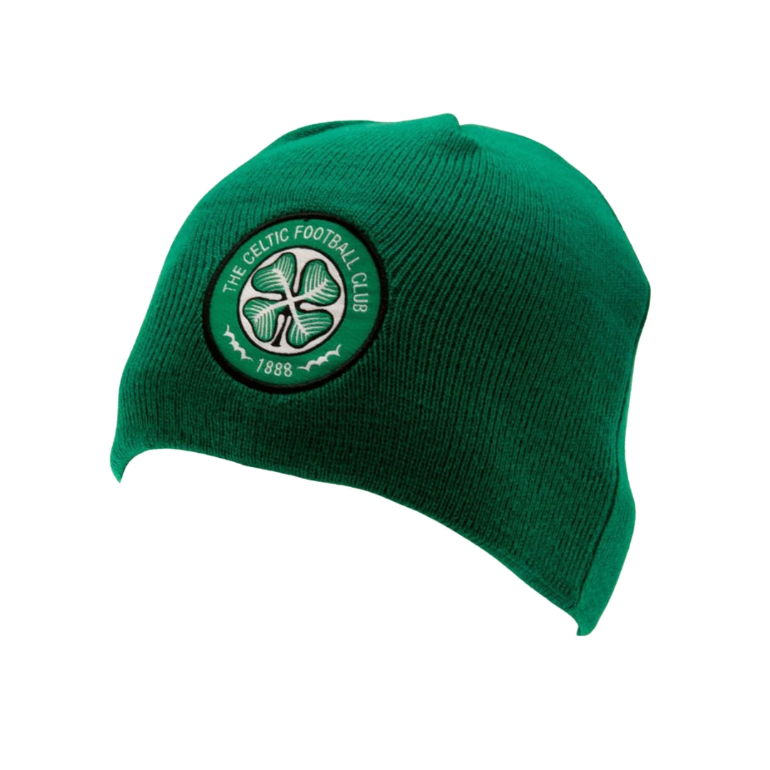 Green beanie with Celtic Football Club logo on a white background