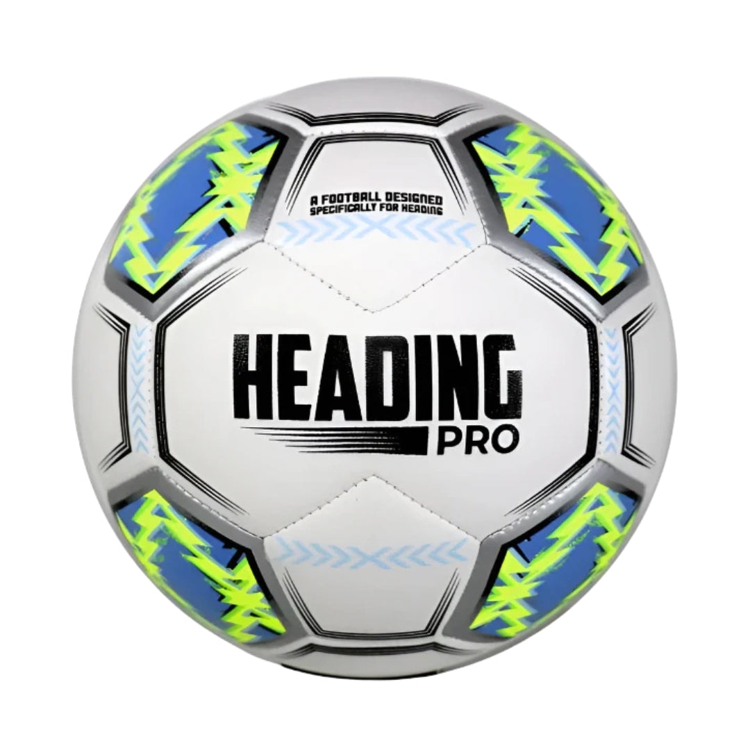 Soccer ball with 'Heading Pro' branding on a white background