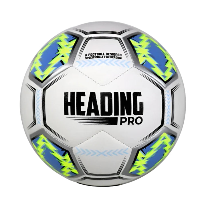 Soccer ball with 'Heading Pro' branding on a white background