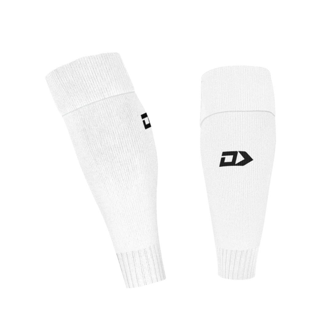 White knee-high socks with a logo on a white background