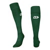 Pair of green knee-high socks with a logo on a white background
